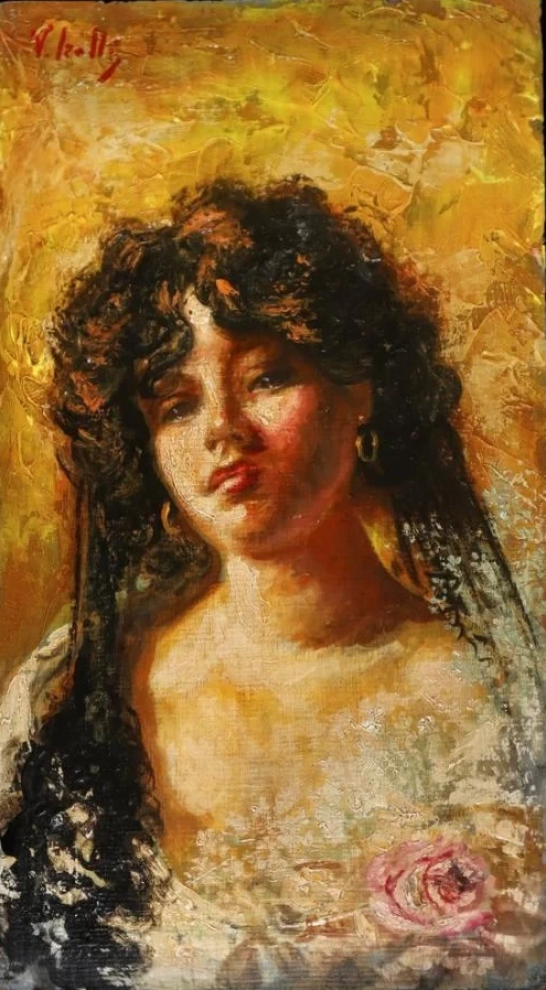 Volto di giovane donna con una rosa